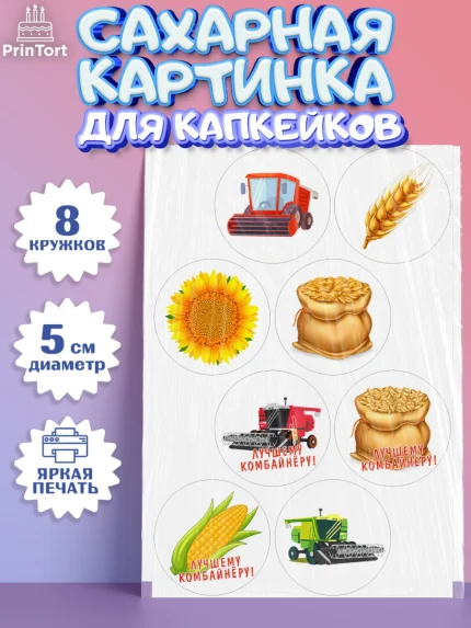Сахарные капкейки, Комбайнер, Девочка, День рождения, арт. PT0213366_1
