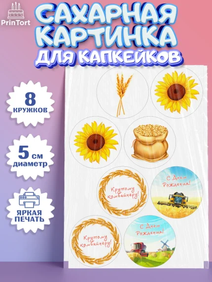 Сахарные капкейки, Комбайнер, Девочка, День рождения, арт. PT0213373_1