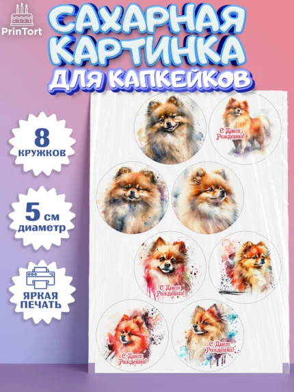 Сахарные капкейки, Шпиц, Девочка, День рождения, арт. PT0213549_1