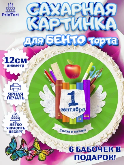 Сахарные круги 12см PT05, 1 сентября, День знаний Школа, Девушка, День знаний 1 сентября, арт. PT0501105