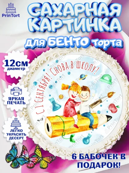 Сахарные круги 12см PT05, 1 сентября, День знаний Школа, Девушка, День знаний 1 сентября, арт. PT0501107