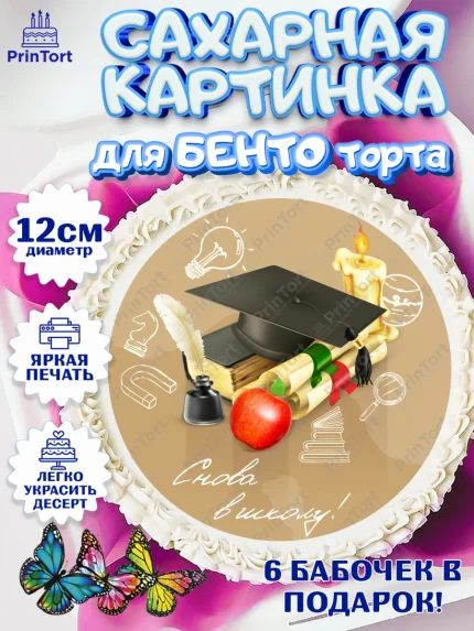 Сахарные круги 12см PT05, 1 сентября, День знаний Школа, Девушка, День знаний 1 сентября, арт. PT0501113