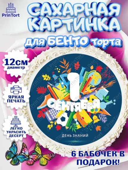 Сахарные круги 12см PT05, 1 сентября, День знаний Школа, Девушка, День знаний 1 сентября, арт. PT0501123