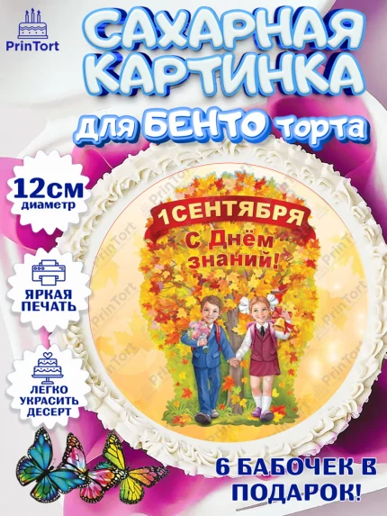 Сахарные круги 12см PT05, 1 сентября, День знаний Школа, Девушка, День знаний 1 сентября, арт. PT0501124