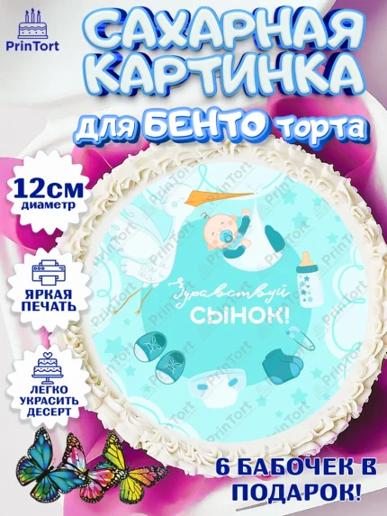 Сахарные круги 12см PT05, Новорожденный, Рождение мальчика, Мальчик, Рождение ребёнка, арт. PT0501248