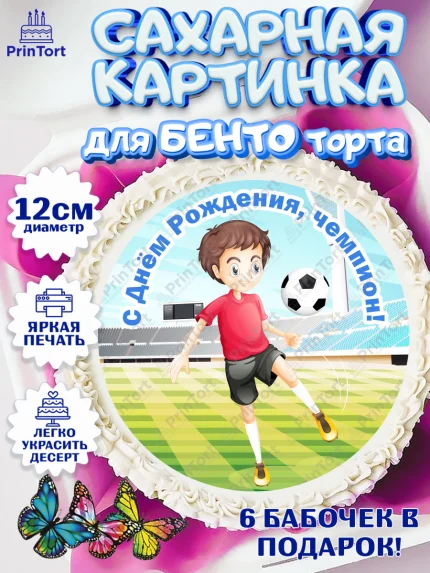 Сахарные круги 12см PT05, Футбол, Спорт, Мальчик, День рождения, арт. PT0501962