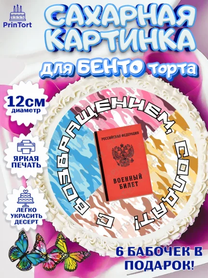 Сахарные круги 12см PT05, Дембель, ДМБ, Мальчик, Демобилизация, арт. PT0502481