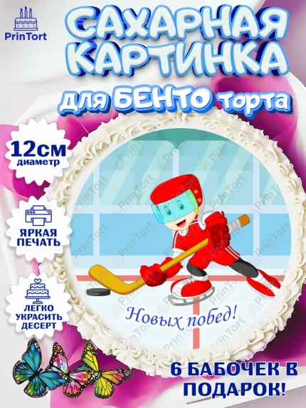 Сахарные круги 12см PT05, Хоккей, Спорт, Мальчик, День рождения, арт. PT0502628