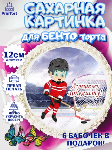 Сахарные круги 12см PT05, Хоккей, Спорт, Мальчик, День рождения, арт. PT0502630