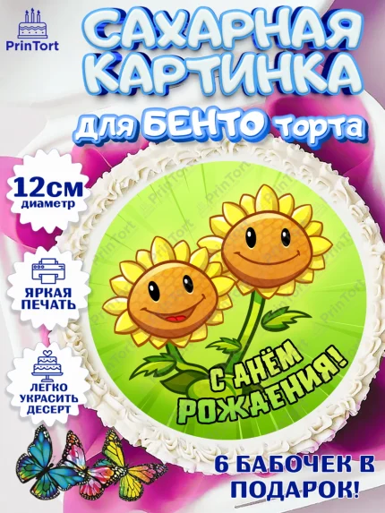 Сахарные круги 12см PT05, Растения против зомби, Девочка, День рождения, арт. PT0502903