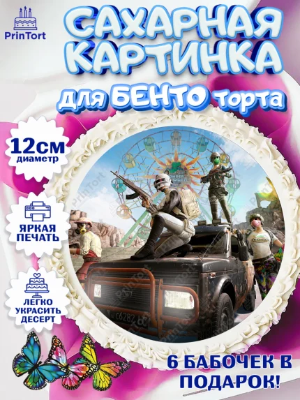 Сахарные круги 12см PT05, ПАБГ, PUBG, Мальчик, День рождения, арт. PT0502912
