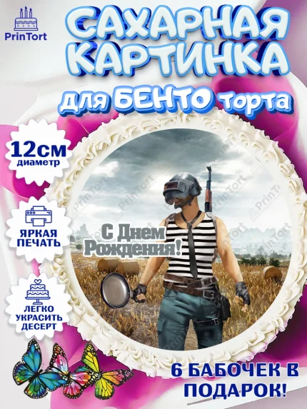 Сахарные круги 12см PT05, ПАБГ, PUBG, Мальчик, День рождения, арт. PT0502918