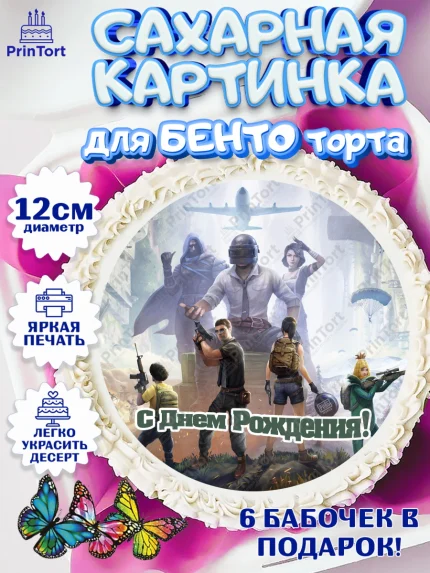 Сахарные круги 12см PT05, ПАБГ, PUBG, Мальчик, День рождения, арт. PT0502925