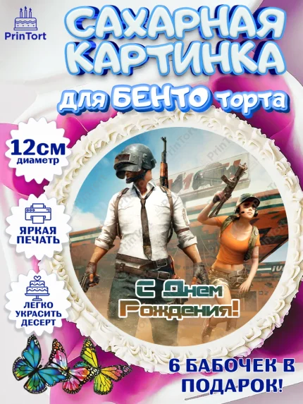 Сахарные круги 12см PT05, ПАБГ, PUBG, Мальчик, День рождения, арт. PT0502928