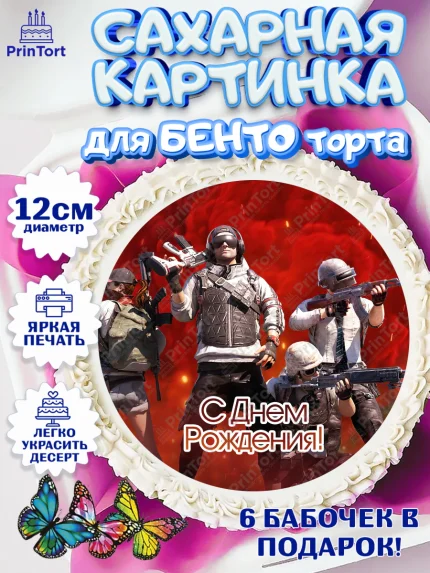 Сахарные круги 12см PT05, ПАБГ, PUBG, Мальчик, День рождения, арт. PT0502930