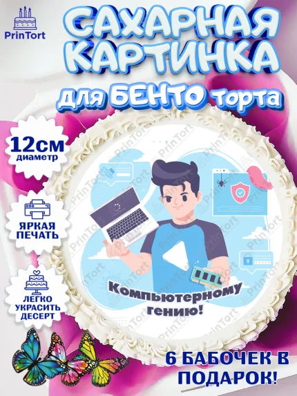 Сахарные круги 12см PT05, Программист, Компьютер, Мальчик, День рождения, арт. PT0503244
