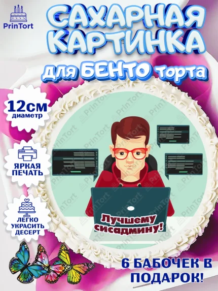 Сахарные круги 12см PT05, Программист, Компьютер, Мальчик, День рождения, арт. PT0503249