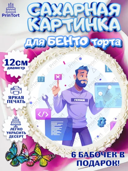 Сахарные круги 12см PT05, Программист, Компьютер, Мальчик, День рождения, арт. PT0503251