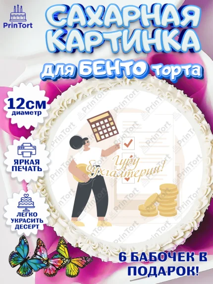 Сахарные круги 12см PT05, День Бухгалтера, Бухгалтер Деньги, Девочка, арт. PT0503270