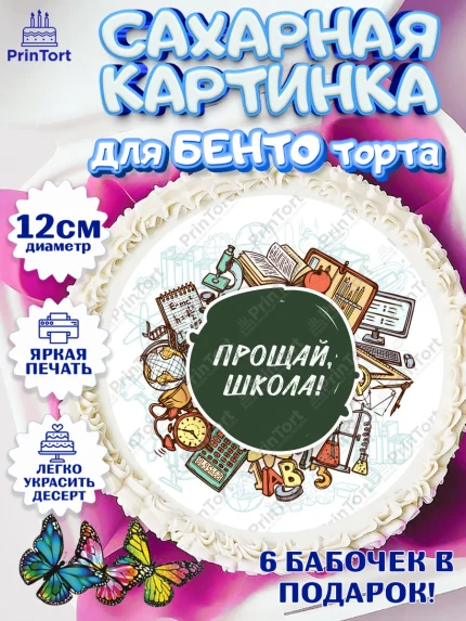 Сахарные круги 12см PT05, Выпускной в школе, Школа, Выпускной, Последний звонок, Девочка, арт. PT0503611