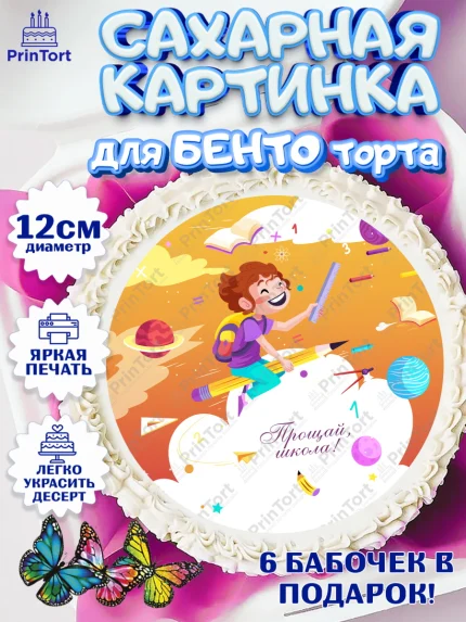 Сахарные круги 12см PT05, Выпускной в школе, Школа, Выпускной, Последний звонок, Девочка, арт. PT0503744