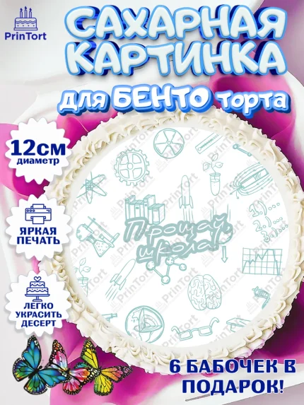 Сахарные круги 12см PT05, Выпускной в школе, Школа, Выпускной, Последний звонок, Девочка, арт. PT0503757