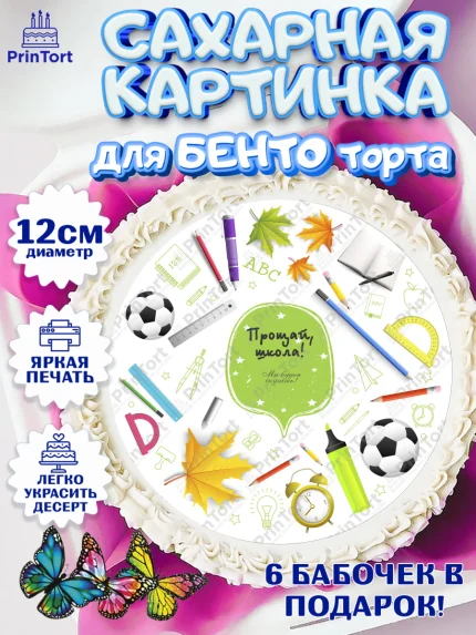 Сахарные круги 12см PT05, Выпускной в школе, Школа, Выпускной, Последний звонок, Девочка, арт. PT0503759