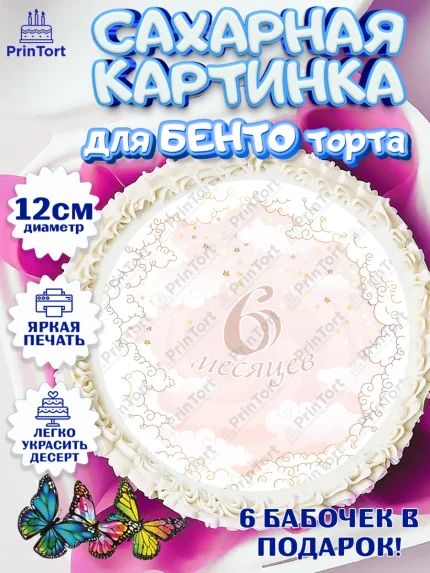 Сахарные круги 12см PT05, Полгода Малышу, Девочка, 6 месяцев, День рождения, арт. PT0503769