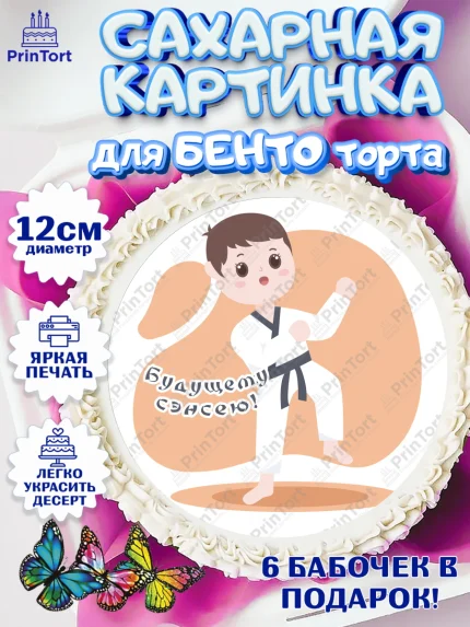 Сахарные круги 12см PT05, Карате, Спорт, Мальчик, День рождения, арт. PT0504118