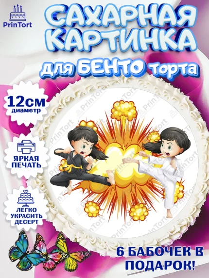 Сахарные круги 12см PT05, Карате, Спорт, Мальчик, День рождения, арт. PT0504120