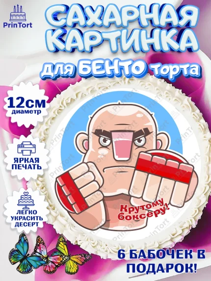 Сахарные круги 12см PT05, Бокс, Спорт, Мальчик, День рождения, арт. PT0504535