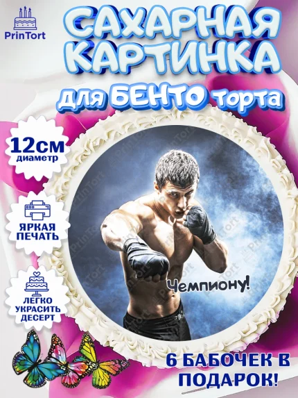 Сахарные круги 12см PT05, Бокс, Спорт, Мальчик, День рождения, арт. PT0504541