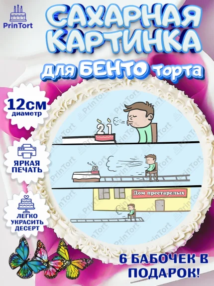 Сахарные круги 12см PT05, На пенсию, Мужчина, 21 год, День рождения, арт. PT0505108