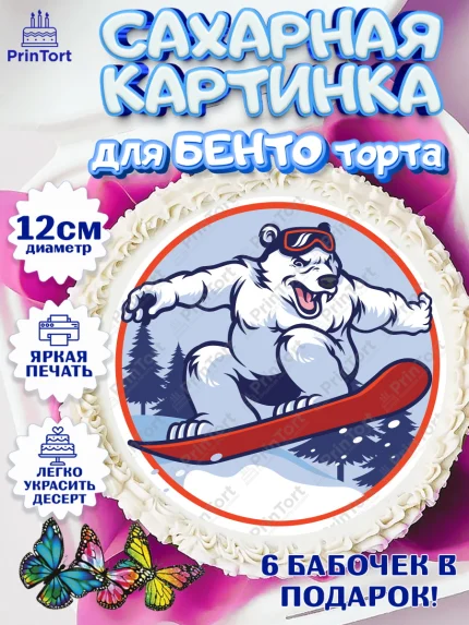 Сахарные круги 12см PT05, Сноуборд, Зима, Девочка, День рождения, арт. PT0505415