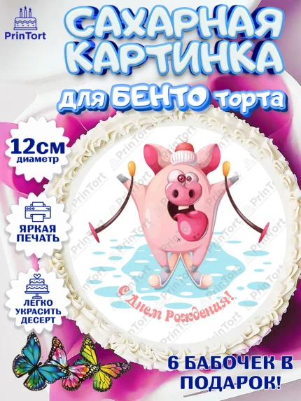 Сахарные круги 12см PT05, Лыжи, Лыжник, Мальчик, День рождения, арт. PT0505514