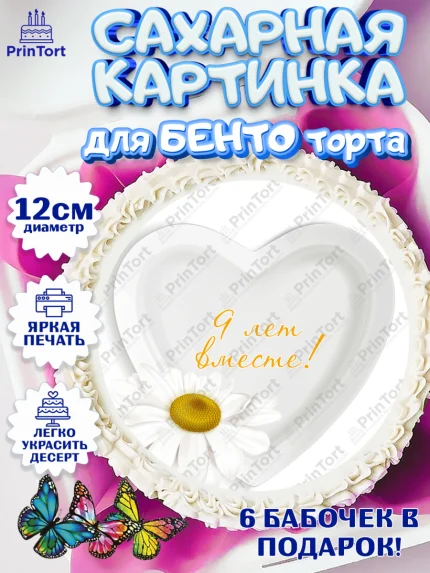 Сахарные круги 12см PT05, Годовщина свадьбы, Фаянсовая Свадьба, Девушка, 9 лет, арт. PT0505802