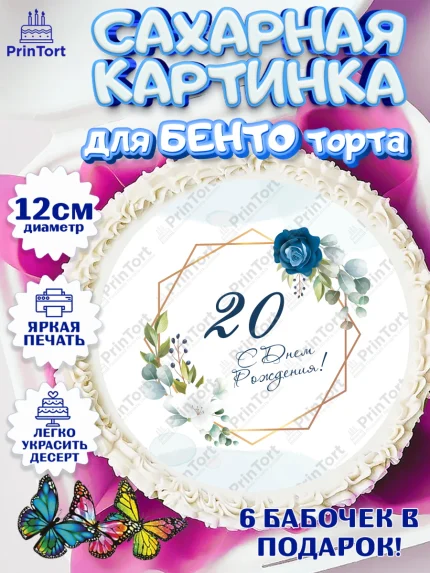 Сахарные круги 12см PT05, Девушке 20, Девушка, 20 лет, День рождения, арт. PT0506404