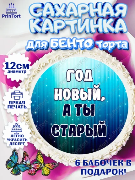 Сахарные круги 12см PT05, Прикольная, Год новый, а ты старый, Девочка, День рождения, арт. PT0507394