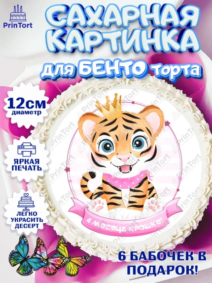 Сахарные круги 12см PT05, Девочке 4 мес, Девочка, 4 месяца, День рождения, арт. PT0507518