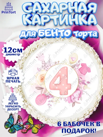 Сахарные круги 12см PT05, Девочке 4 мес, Девочка, 4 месяца, День рождения, арт. PT0507532