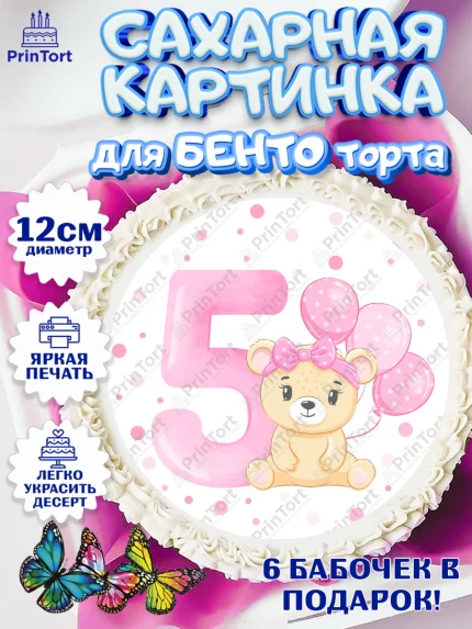 Сахарные круги 12см PT05, Девочке 5 мес, Девочка, 5 месяцев, День рождения, арт. PT0507542