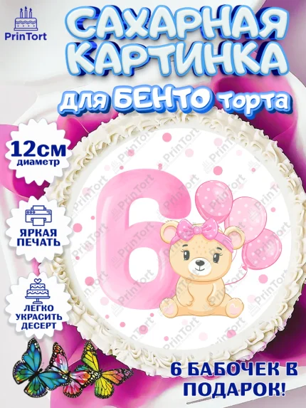 Сахарные круги 12см PT05, Девочке 6 мес, Девочка, 6 месяцев, День рождения, арт. PT0507562