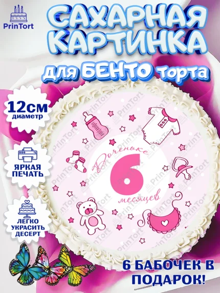 Сахарные круги 12см PT05, Девочке 6 мес, Девочка, 6 месяцев, День рождения, арт. PT0507574