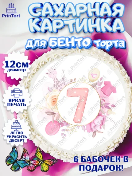 Сахарные круги 12см PT05, Девочке 7 мес, Девочка, 7 месяцев, День рождения, арт. PT0507592