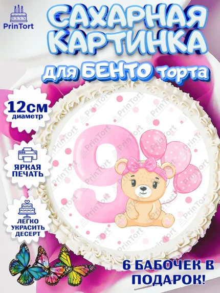 Сахарные круги 12см PT05, Девочке 9 мес, Девочка, 9 месяцев, День рождения, арт. PT0507622