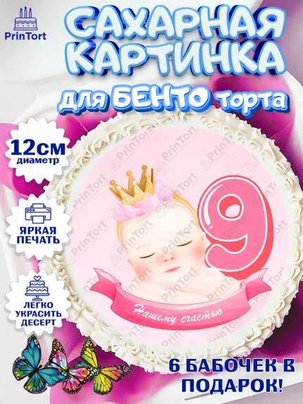 Сахарные круги 12см PT05, Девочке 9 мес, Девочка, 9 месяцев, День рождения, арт. PT0507626