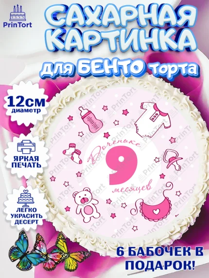 Сахарные круги 12см PT05, Девочке 9 мес, Девочка, 9 месяцев, День рождения, арт. PT0507634