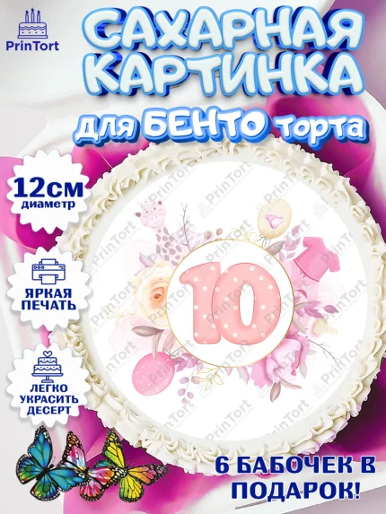 Сахарные круги 12см PT05, Девочке 10 мес, Девочка, 10 месяцев, День рождения, арт. PT0507652