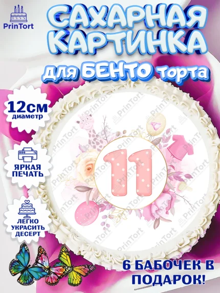 Сахарные круги 12см PT05, Девочке 11 мес, Девочка, 11 месяцев, День рождения, арт. PT0507672