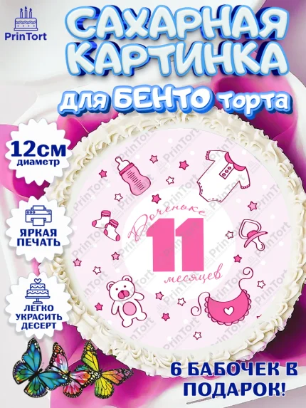 Сахарные круги 12см PT05, Девочке 11 мес, Девочка, 11 месяцев, День рождения, арт. PT0507674